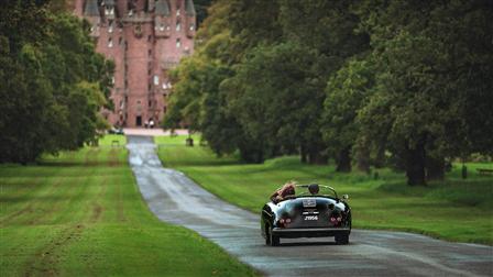 Porsche 356 Speedster in front of Glamis Castle in Scotland