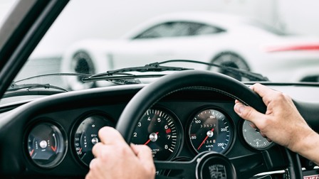 Round instruments an steering wheel of a 1973 Porsche 911 T